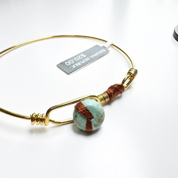 Banana Republic Gold Wire Bangle Bracelet with Turquoise Stone Accent - Picture 7 of 10